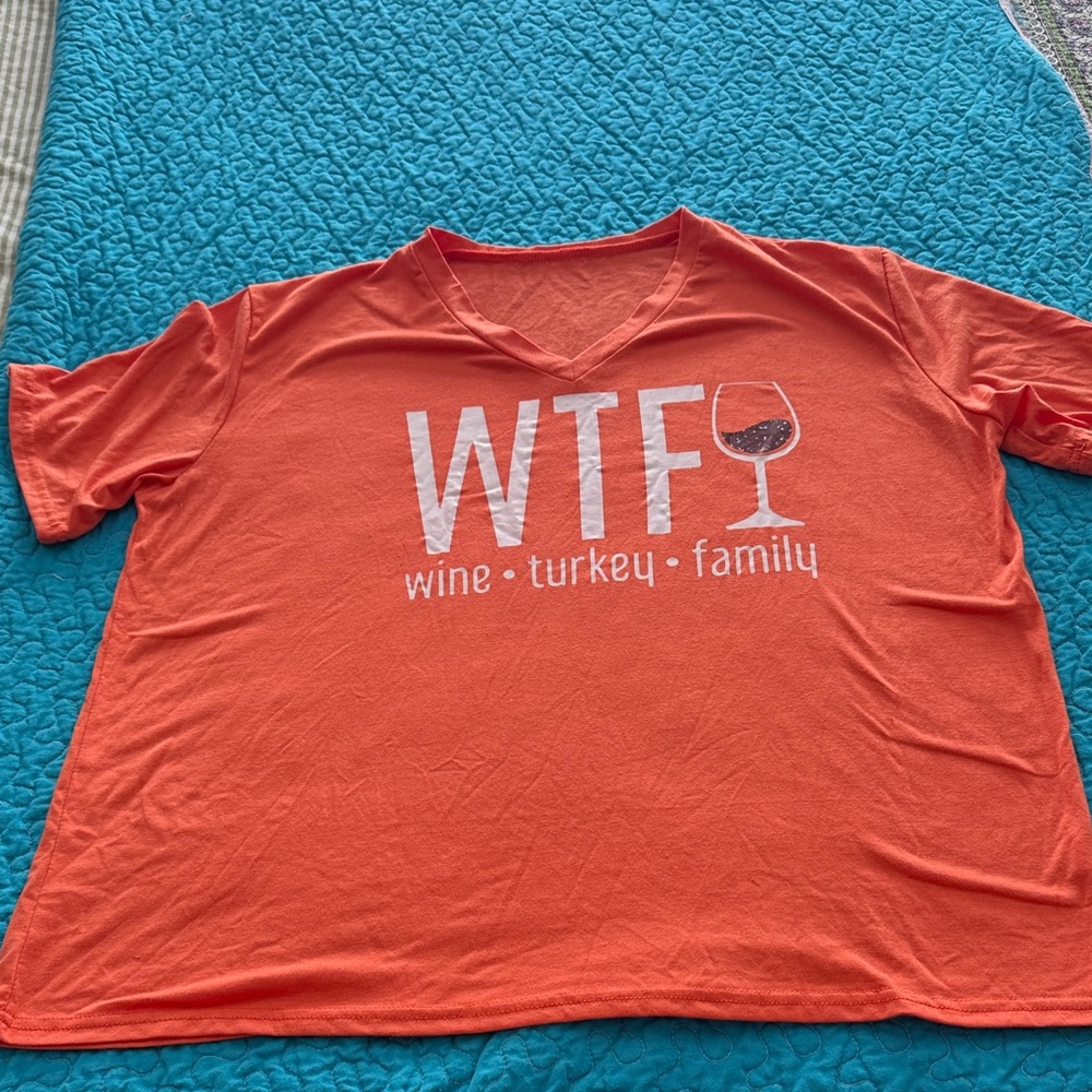 WTF (Wine, Turkey, Family) Orange graphic Short Sleeve Tee